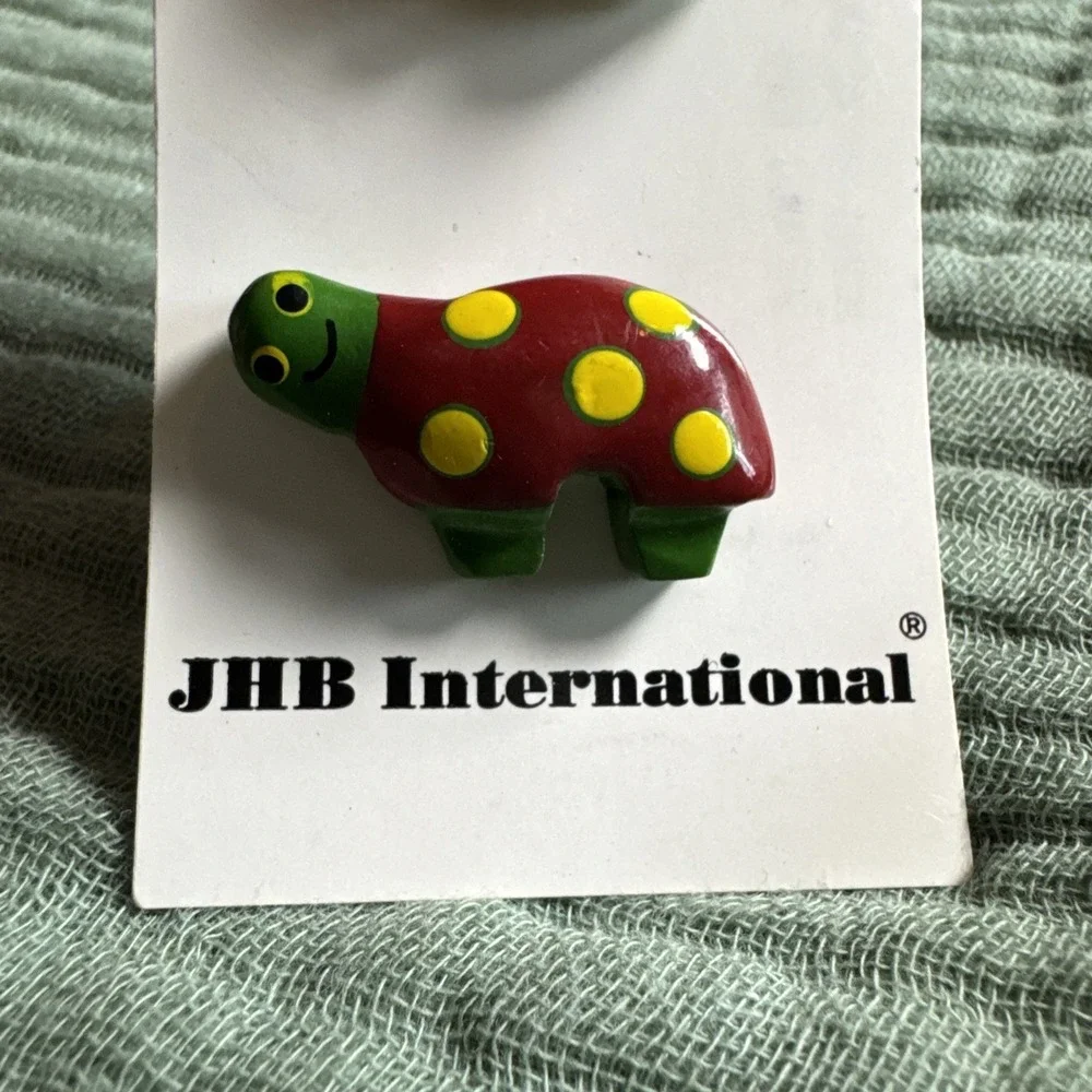 JHB International Hand Painted Turtle Buttons Red Yellow Polka Dot Set of 4 1